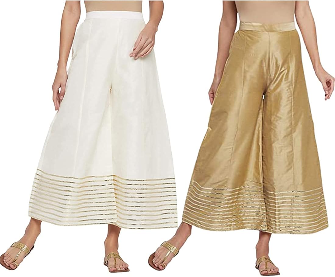 Amazon.com: Premium Silk Palazzo Bundle Pant for Women, Wide Leg, Comfy Plus Size, Casual 