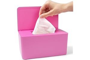 ROWDY ROCKET Wipes Dispenser for Babies, Kids & Adults - Colorful Wipes Container - Large Capacity Plastic Baby Wipe Holder for 100 Wipes - Baby Wipe Container (Pink)