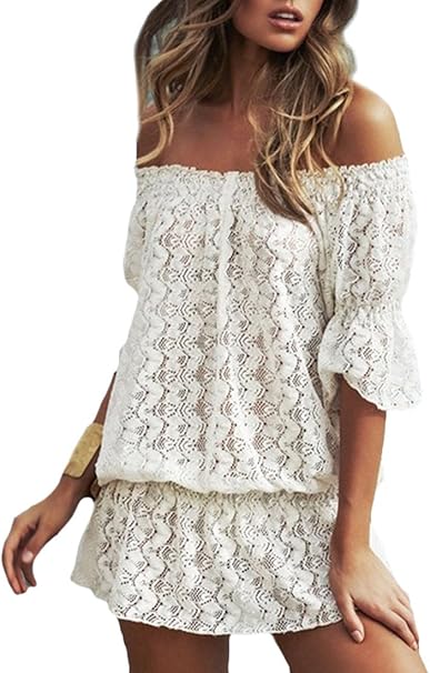 Mywy Abito Pizzo Bianco Abito Donna Vestito Spalle Nude Vestitino Corto Bianco Taglia Unica Amazon It Abbigliamento