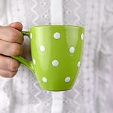 City to Cottage Ceramic Cappuccino Mug with Large Handle, 10oz Coffee Mug for Latte Hot Chocholate Tea, Daily Morning Dring at Home Office Work, Christmas Housewarming Gift Pistachio Green Polka Dot