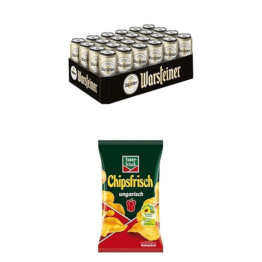 Warsteiner Premium Pilsener 24 x 0,5 Liter Dosenbier mit funny-frisch Chipsfrisch ungarisch, 10er Pack (10 x 175 g)