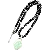 ElisaJewelryArt - Natural Raw Amethyst Crystal Pendant Black Onyx Stone Beaded Necklace Genuine Gemstone Feng Shui Stone Clasp Closure Necklace Unisex Necklace
