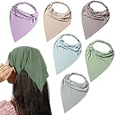 6 Pack Hair Scarf Headband for Women Elastic Bandana Head Scarf Large Boho Triangle Kerchief with Clips Non Slip Scarves