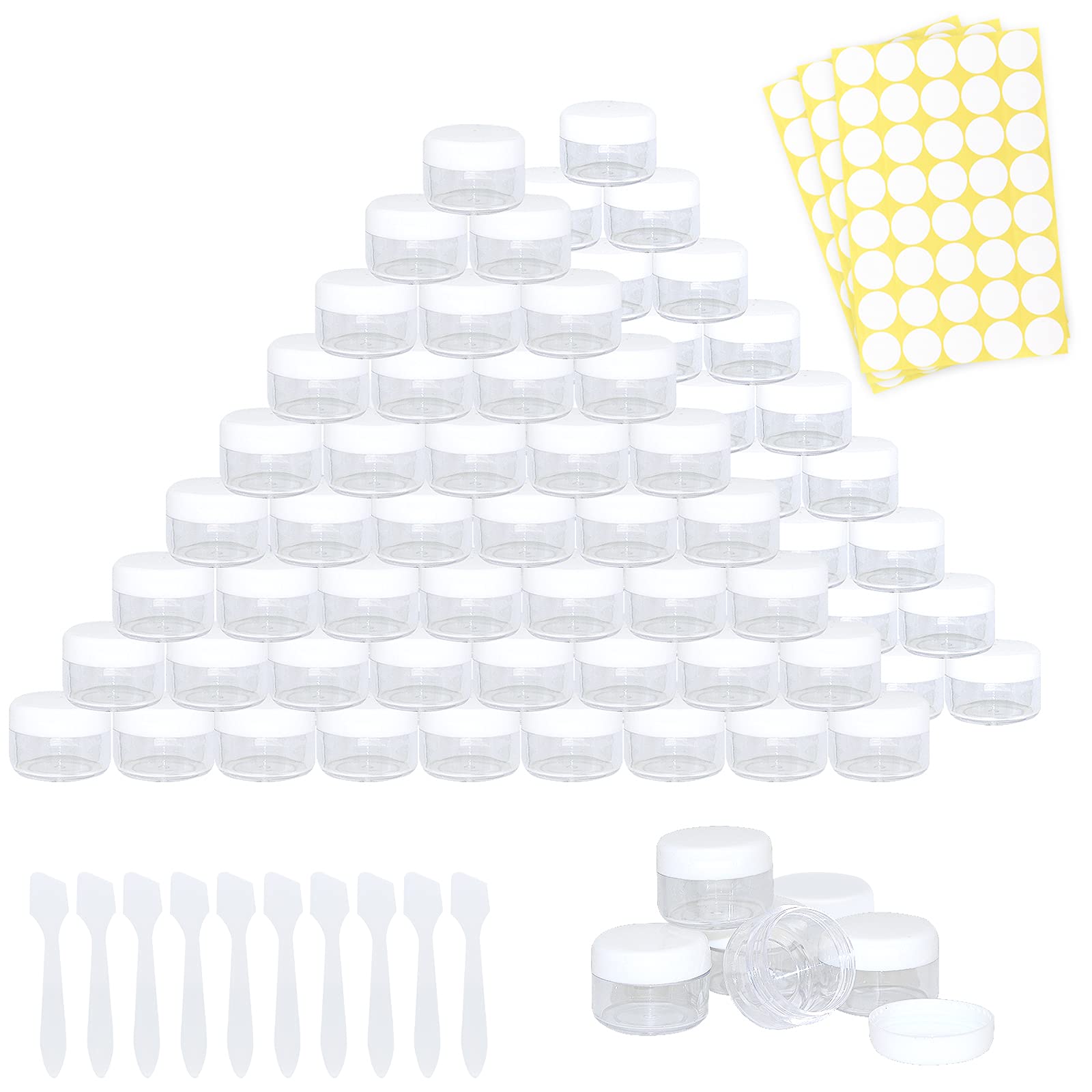 100 piece Cosmetic Container, WUERQIE 5g Plastic Jar Travel Sample Empty Container, Suitable for Female Face Cream Cosmetic Sample Jar, Round Transparent Mini Portable Travel set (white)