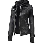 Blingsoul Hooded Leather Jacket Women - Real Lambskin Womens Leather Jackets with Detachable Hood