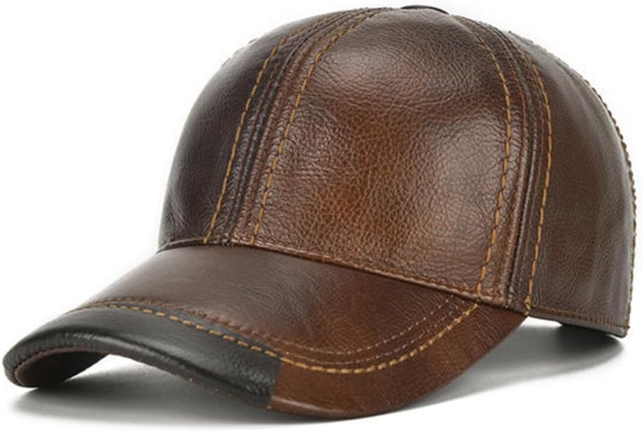 Mens Cowhide Leather Solid Adjustable Baseball Cap Casual Cosy Sunshade Sport Cap
