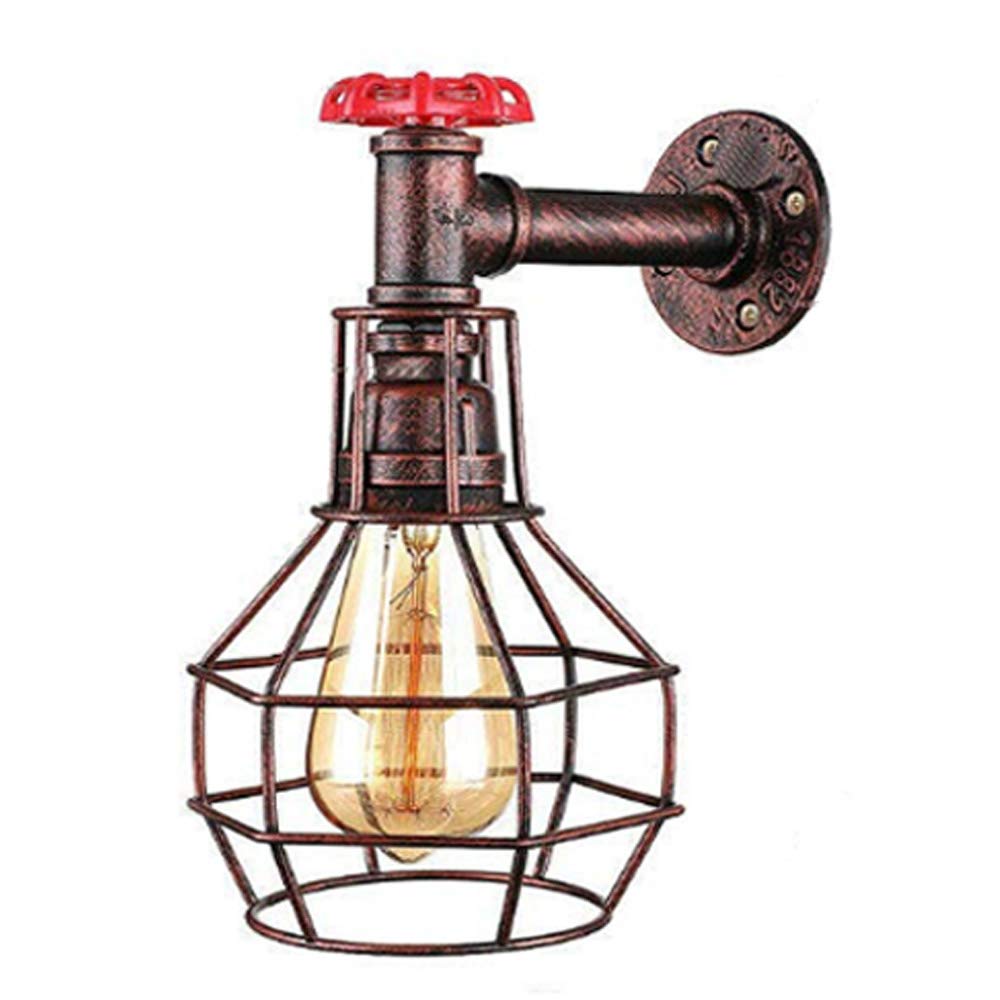 Dc Voltage Rustic Industrial Ceiling Wall Pipe Lamp Lighting Retro Steampunk Vintage Sconce Loft Fixture (Rustic Red)