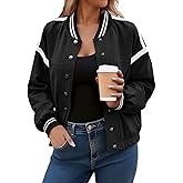 Tankaneo Womens Cropped Bomber Jacket Varsity Casual Button Down Lightweight Utility Coat Spring Outerwear with Pockets