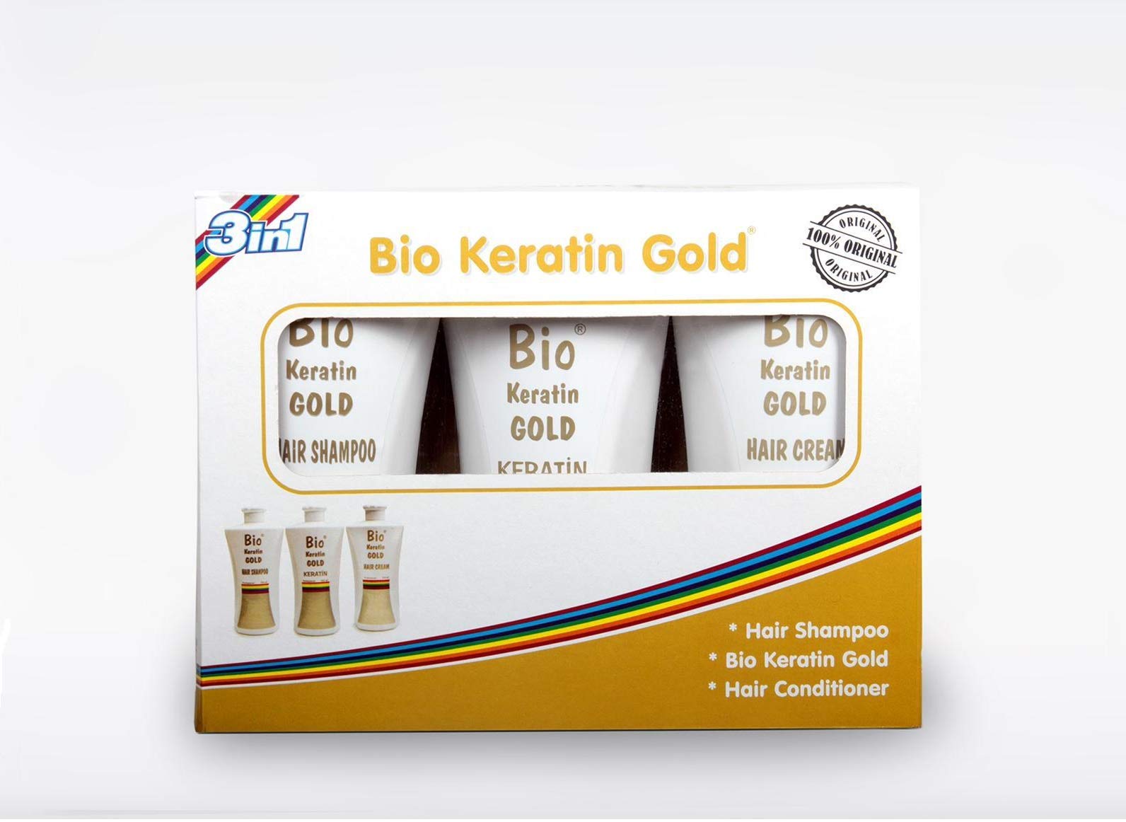 Bio Keratin Gold Hair Care and Keratin Treatment Set, Includes Shampoo and Conditioner, 3x2100ml, Silicone Free, Paraben Free, Sulphate Free, For Dull and Dry Hair