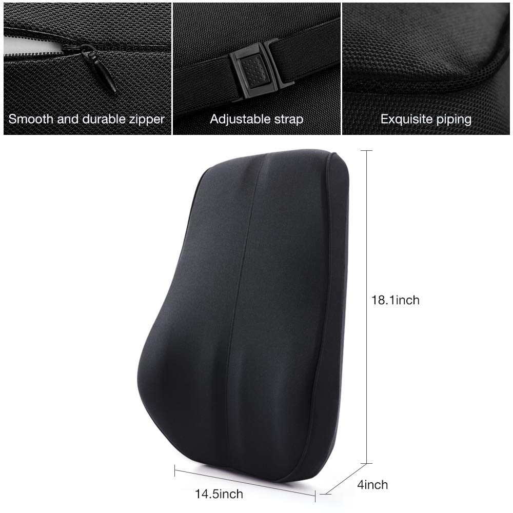 QUEES Memory Foam Lumbar Support Pillow Breathable Mesh Back Cushion with Ergonomic Designed for Low Back Pain Relief Orthopedic Backrest for Car Seat Office Chair Wheelchair and Recliner