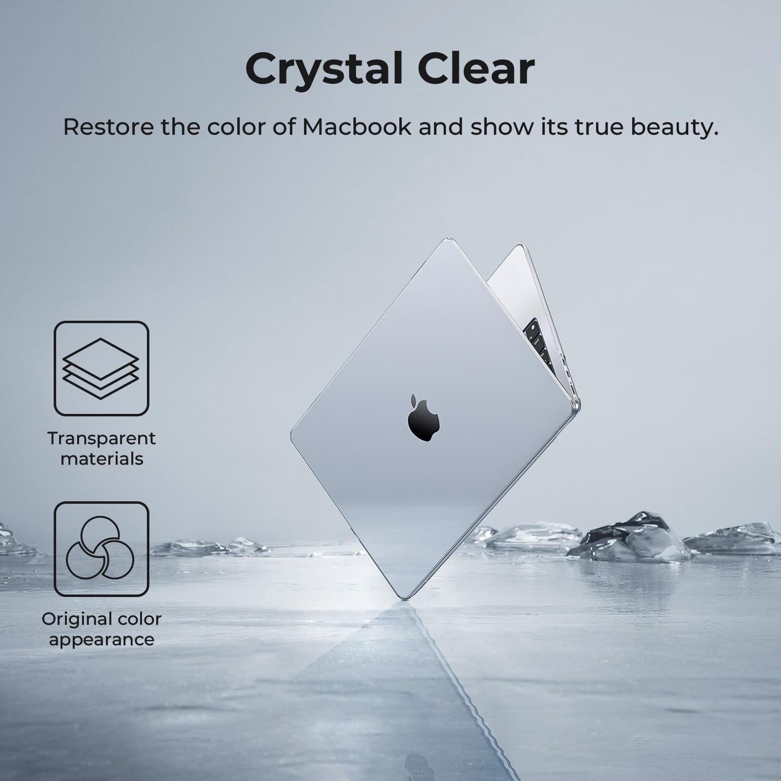 EooCoo Case Compatible with MacBook Air 13 inch M4 2025 2024 2023 2022 M3 M2 A3240 A3113 A2681, Crystal Hard Shell Scratch Resistant Protective Cover Compatible for MacBook Air 13.6 inch Case, Clear