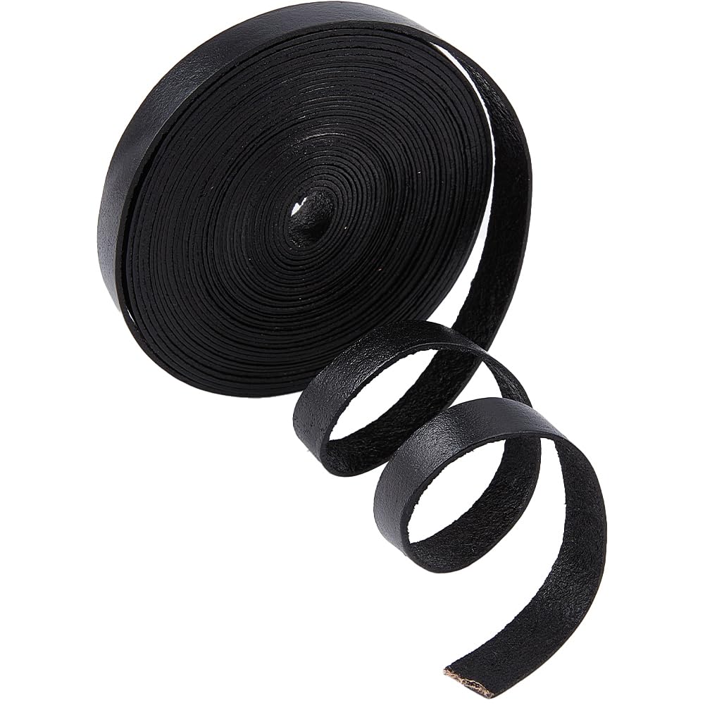 GORGECRAFT 5m Black Leather Strap 10mm Wide Flat Leather Cord Genuine Strips 1mm Thick Cowhide String Braiding Thread Rope for Bracelets Necklace Jewelry Making Belts DIY Crafts Workshop