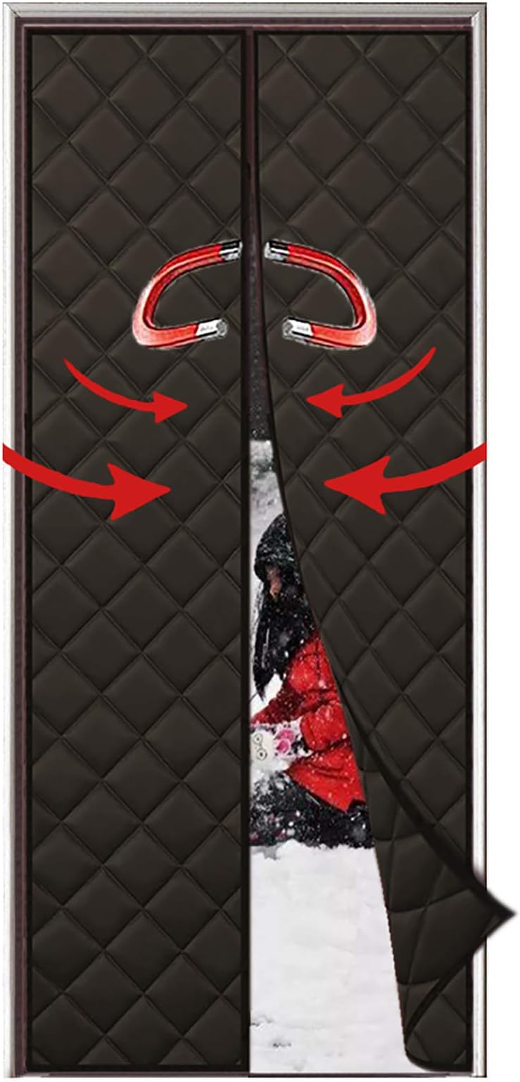 WISKEO Magnetic Thermal Curtain Screen Door Magnetic Closure Weatherproof Waterproof Cotton Customizable Adhesive for Kitchen - Black 35x74 Inch