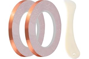 THRSEELY 2 Roll Copper Foil Tape, 1/4 Inch Double-Sided Conductive Copper Tape for Stained Glass, DIY Handicrafts, Crafting, Guitar