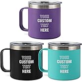KrazeKK Personalized Insulated Coffee Tumbler - 14oz Engraved Stainless Steel Coffee Mug - Personalized Travel Mug with Handle and Lid - Ideal Customized Gift for Women, Men, Friends