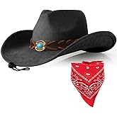 Wildarms Cowboy Hat with Bandana - Adjustable Wide Brim Western Hat for Men & Women,Rodeo Christmas Cowgirl Hats Gifts