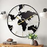 KEQAM Large World Map Wall Clock, Metal Minimalist