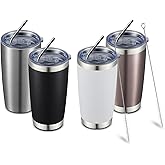 COMOOO 20oz Tumbler with Straw Stainless Steel Insulated Coffee Tumbler Cups Double Wall Vacuum Travel Coffee Mug with Splash Proof Sliding Lid for Hot Cold Drinks (Mix Color,4 Pack)