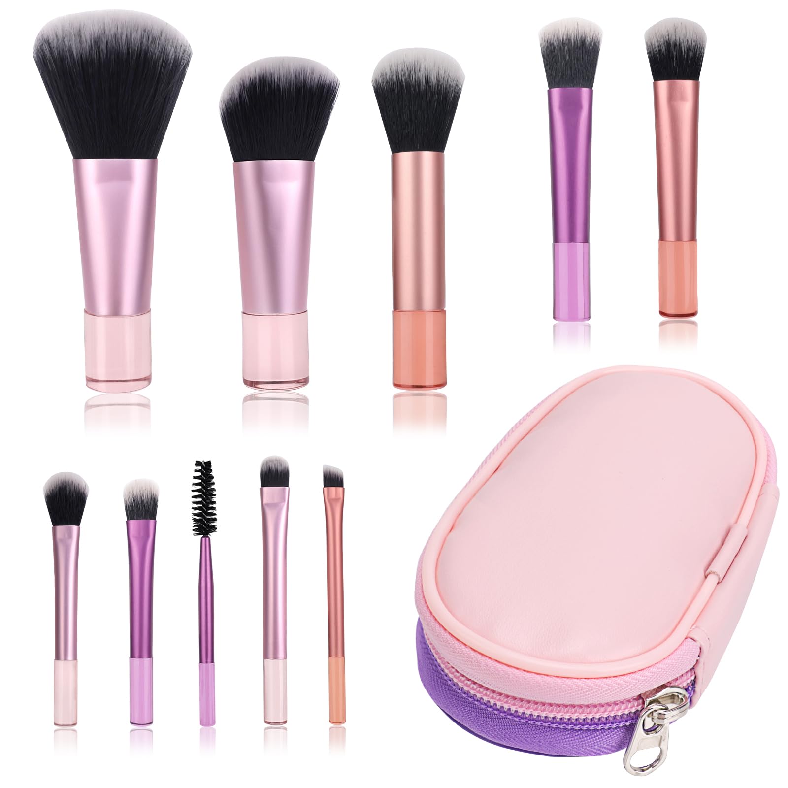 GADITIEK Mini Makeup Brush Set, 10 Pieces, Pink-Purple, Nylon Bristles, Plastic Handle, Cosmetic Brush Set, Travel Ready, Easy to Clean