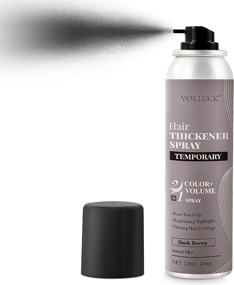 VOLLUCK Hair Thickening Fibers Spray, Temporary Colored Hair Thickener for Root Touch Up Spray, Grey Coverage Root Concealer