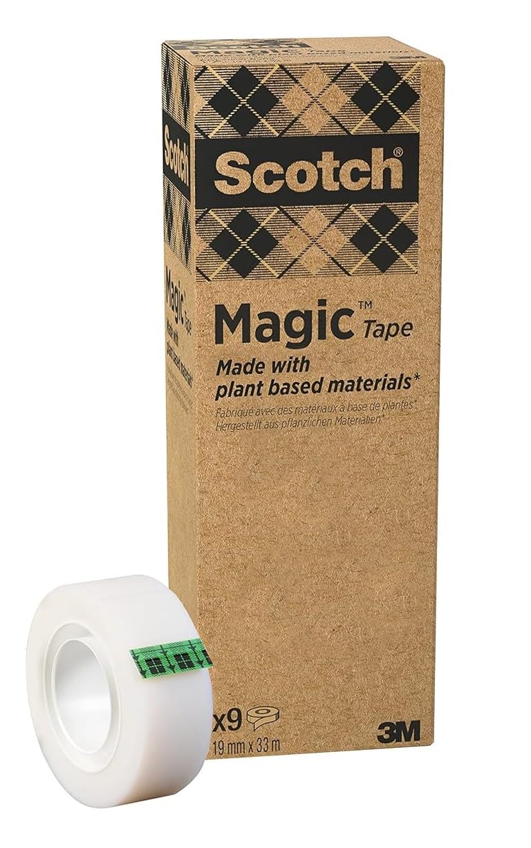 Scotch Magic Invisible Tape A Greener Choice, 19mm x 33m, 9 Rolls - Plant-based Solvent Free Adhesive, 100% Recycled Cardboard Packaging & Plastic Core