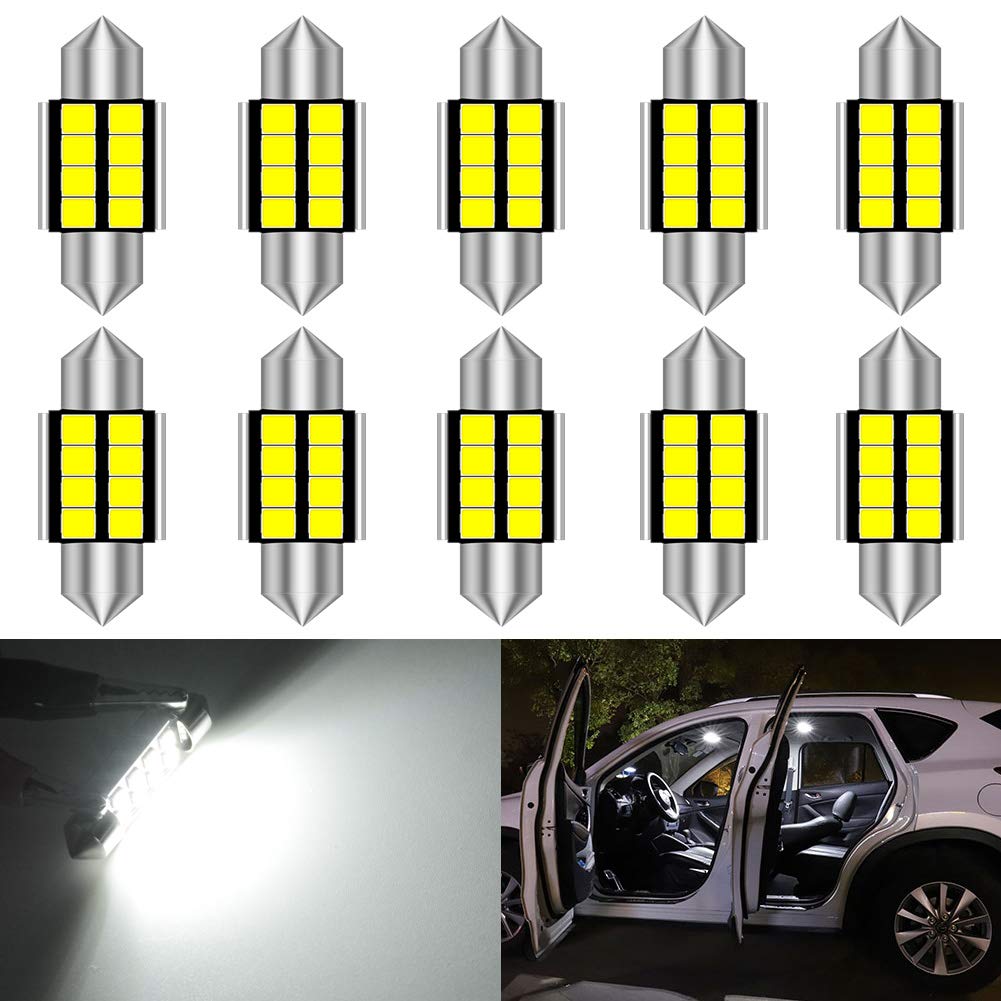 KATUR Super Bright 5630 Chipsets Aluminum CanBus Error Free 1.25'' 31mm DE3175 DE3021 DE3022 6428 7065 LED Festoon Car Interior Door Map Dome Lights Xenon White 12V 10-Pack