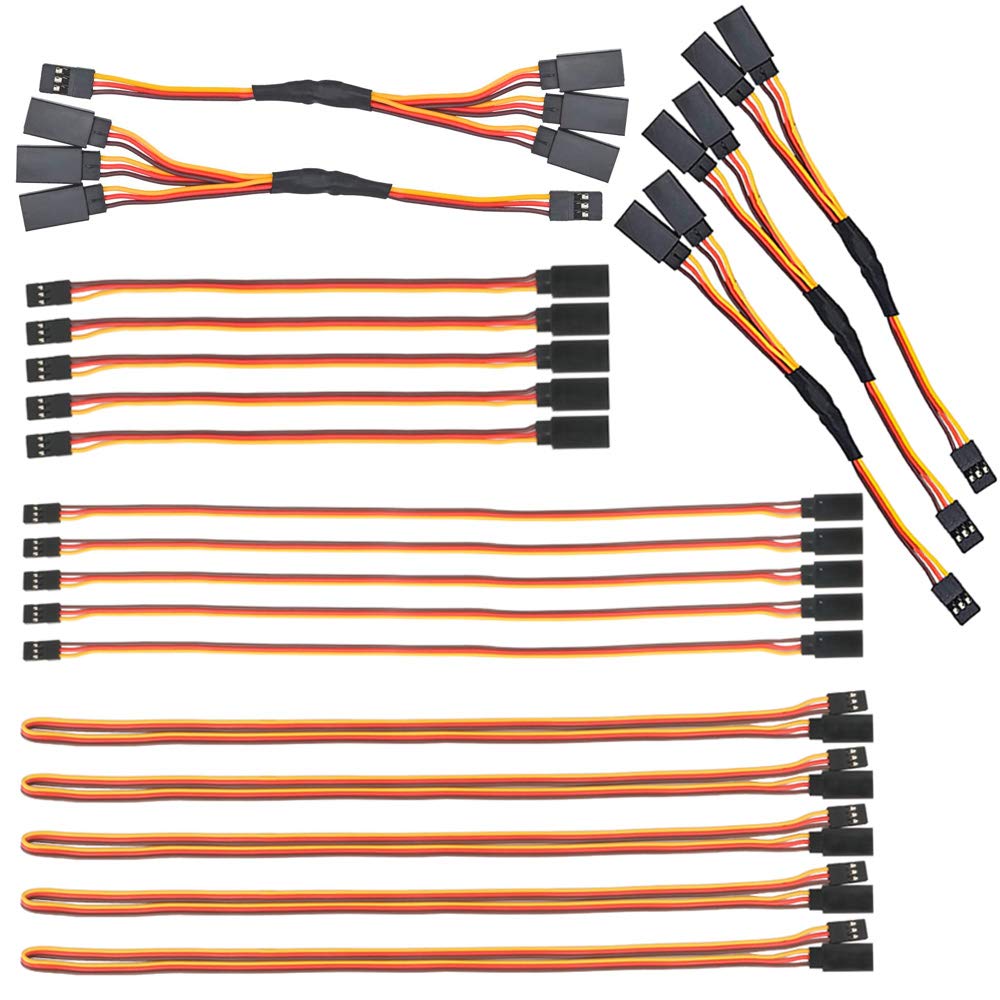 GTIWUNG 20PCS JR Style Servo Extension, 5x4 Servo Cables, 5x6 3Pin Extension Cable; 5x12 Servo Harness; 3x6 RC 1 to 2 Y Harness, 2x6 RC 1 to 3 Servo Splitter Cable for Remote Control Aircraft
