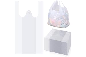 Kisston 400 Count Jumbo Size Plastic T Shirt Bags with Handles, 35 Mic, XX Large Plain Plastic T Shirt Grocery Bags, Thick and Heavy Duty (White,28" x 17")