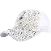 IXITON Summer Bling Shiny Rhinestones Visor Cap mesh Breathable hat Sparkle Adjustable Baseball Cap for Women Girl