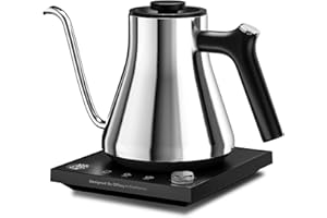 Gooseneck Electric Kettle, Offacy Pour Over Tea Kettles with LED Screen, ±1℉ Temperature Control, Full 304 Stainless Steel, Quick Heating, 6.8mm V-Shaped Spout, Hot Water Boiler, 0.9L (Silver)
