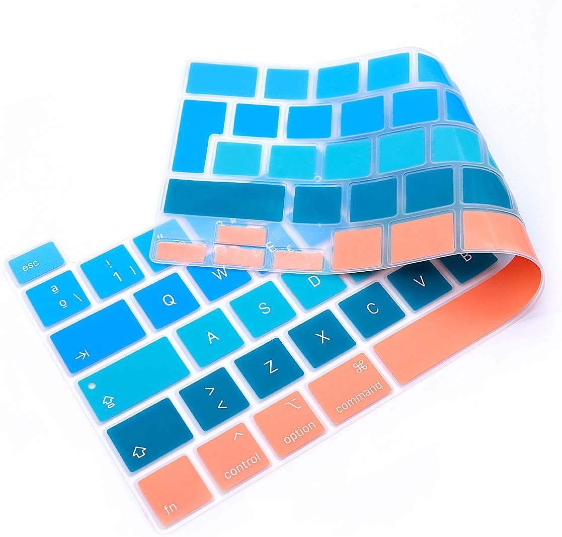 MMDW Spanish Language ESP Silicone Keyboard Cover Skin for MacBook Pro 16 2019 A2141 for MacBook New Pro 13.3 inch A2338 M1/A2251/A2289 with Touch Bar & Touch ID European Version(Ombre aqua) - Image 5