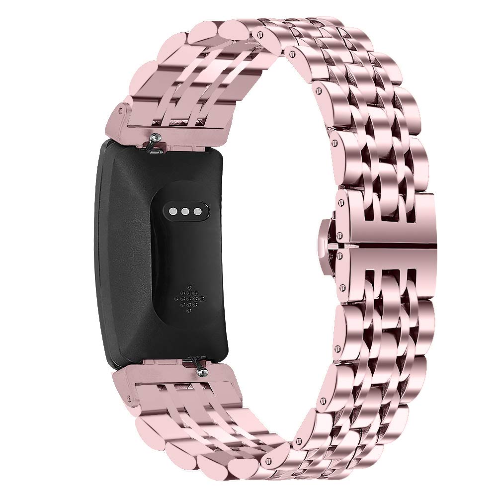 Ginamart Compatible with Fitbit Inspire 2/Inspire HR Strap, Women Men Metal Stainless Steel Replacement Watch Strap Accessory Wristband for Fitbit Inspire (Rose Pink)