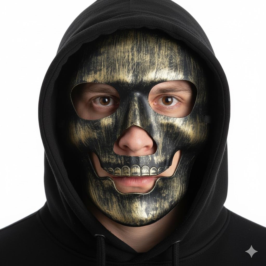 Komonee Halloween Mask Skull Gold Costume Adult Outfit Scary Spooky Horror Party Face Fancy Dress Cosplay For Men Women (HM12)