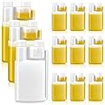 Lounsweer 12 Pcs Plastic Flask with Built in 1oz Shot Glass Graduated Chamber with Caps, Measuring Bottles One for Filling and One for Dispensing, to Store, Measure Dispense Liquids (17oz)