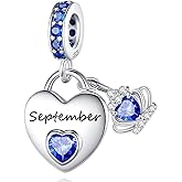 Birthstone Charms for Charms Bracelet: 925 Sterling Silver Heart Dangle Charms for Bracelets and Necklaces, Birthday Mother's Day Christmas Gifts For Women.