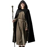 BJU Medieval Hooded Cloak Renaissance Cape Vintage Capelet Wizard Knight Halloween Cosplay Costume Men and Women