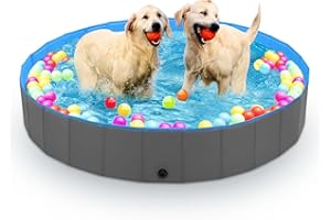 Jecoo Dog Pool for Large Dogs Kiddie Pool Hard Plastic Foldable Dog Bathing Tub Portable Outside Kids Swimming Pool Whelping Box for Pets and Puppies