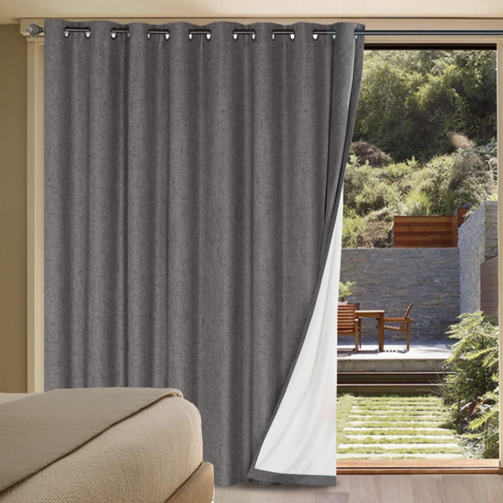 Photo 1 of H.VERSAILTEX Linen Blackout Curtains Durable Thick Textured Linen Look 100% Blackout Patio Door Curtain Anti Rust Grommet Extra Wide Sliding Door Curtain Panel, W100 x L96 inch - Grey