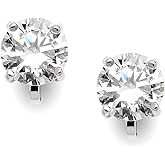 Mariell Cubic Zirconia Crystal Wedding Clip On Stud Earrings for Women, 2 Carat CZ Jewelry For Brides