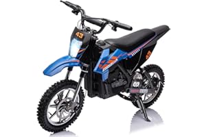 PALBY'S 36V Kids Ride on Dirt Bike,15.5MPH Fast Speed Electric Battery-Powered Off-Road Motorcycle with 500W Brushed Motor,Max Load 175 lbs,LED Light,Leather Seat,Disc Brake,Air-Filled Tires,(Blue)