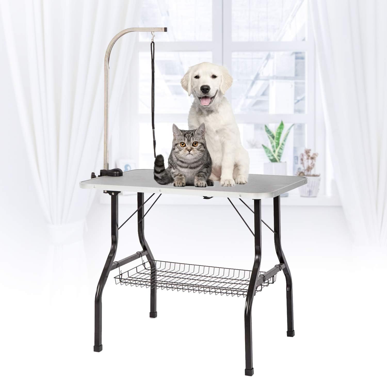 Kinbor 36" Heavy-Duty Pet Dog Grooming Table Adjustable W/Arm & Noose & Shelf