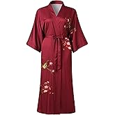 Ledamon Women's Plus Size Kimono Robe Long for Women - Pocket Floral Bathrobe Nightgown