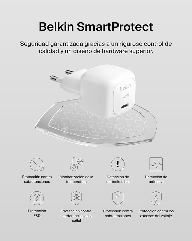 BoostCharge Compact Cargador de Pared de 30 W, Ideal para Viajar, Carga rápida USB C Power Delivery para Apple iPhone 17, Air, 16, 15, Samsung Galaxy, iPad, AirPods, Tabletas, Pixel - Blanco
