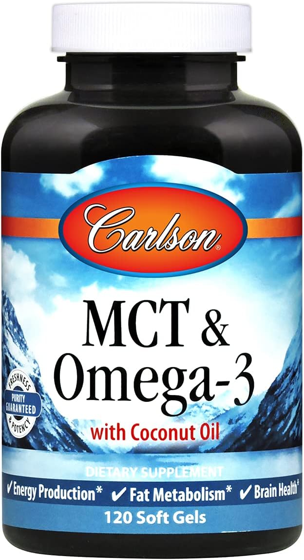 Carlson - MCT & Omega-3, Coconut Oil, Caprylic & Capric Acids, EPA & DHA, Energy Production, Fat Metabolism & Brain Health, 120 Softgels