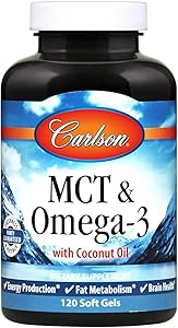 Carlson - MCT & Omega-3, Coconut Oil, Caprylic & Capric Acids, EPA & DHA, Energy Production, Fat Metabolism & Brain Health, 120 Softgels