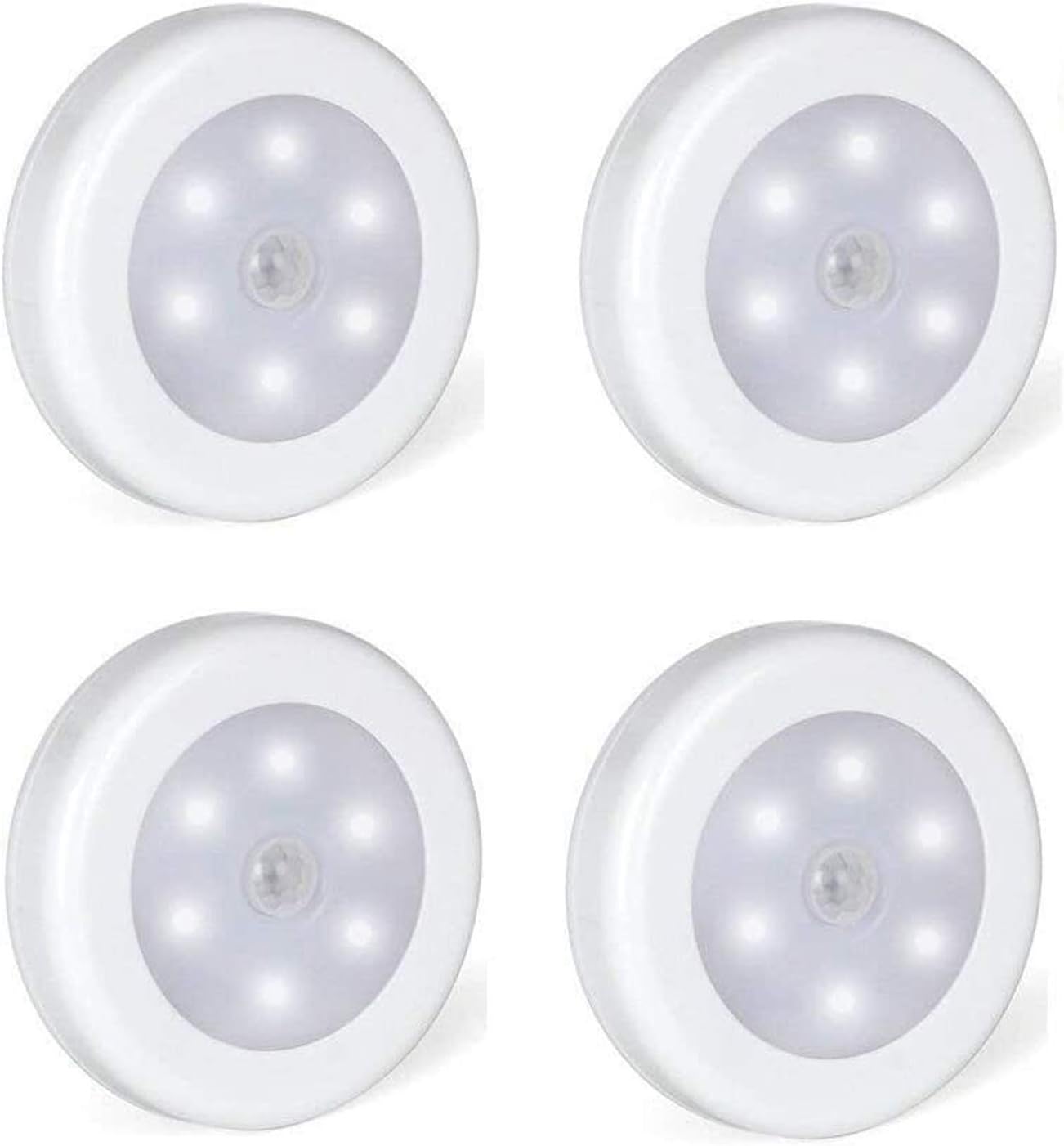 Foonii Pack of 4 LED Lights Motion Sensors, Automatic Night Lights, Suitable for Stairs, Hallways, Kitchen Cabinets, etc. Battery Powered [Energy Efficiency Class A+] [Energy Class A+]