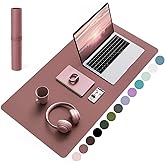YSAGi Non-Slip Leather Desk Pad Blotter, Waterproof Laptop Computer Desk Keyboard Mat, Table Protector Mat, Large Mouse Pad for Office/Work/Home/Decor(Dark Pink, 31.5" x 15.7")