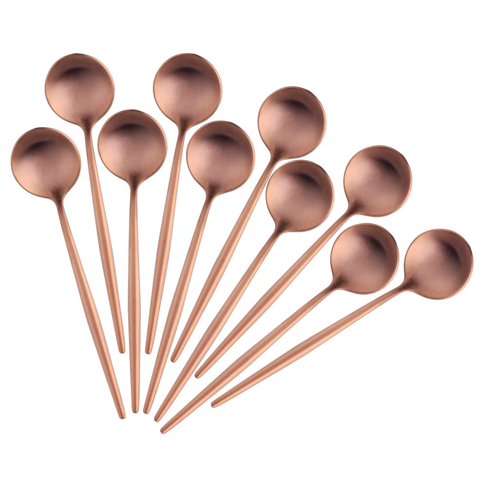 Bisda 4.7 Inches Matte Polish Espresso Spoons Stainless Steel Set of 10, Mini Teaspoons Set for Coffee Sugar Dessert Cake Ice Cream Cappuccino (Rose Gold)