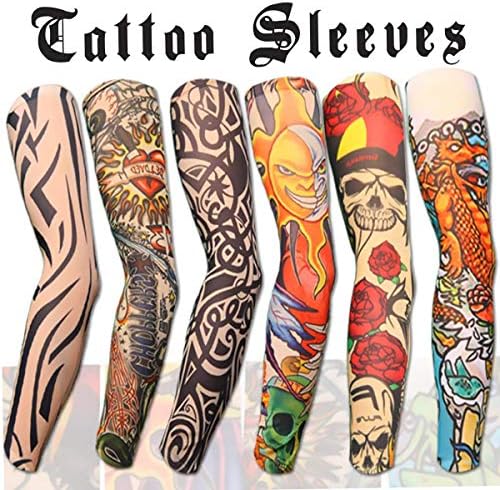 Ruiuzi Tattoo Arm Sunscreen Sleeves Arts Fake Temporary for Man Woman UV Protection Cover Arm for Running Golf Cycling Driving Tiger Crown Heart Skull Tribal