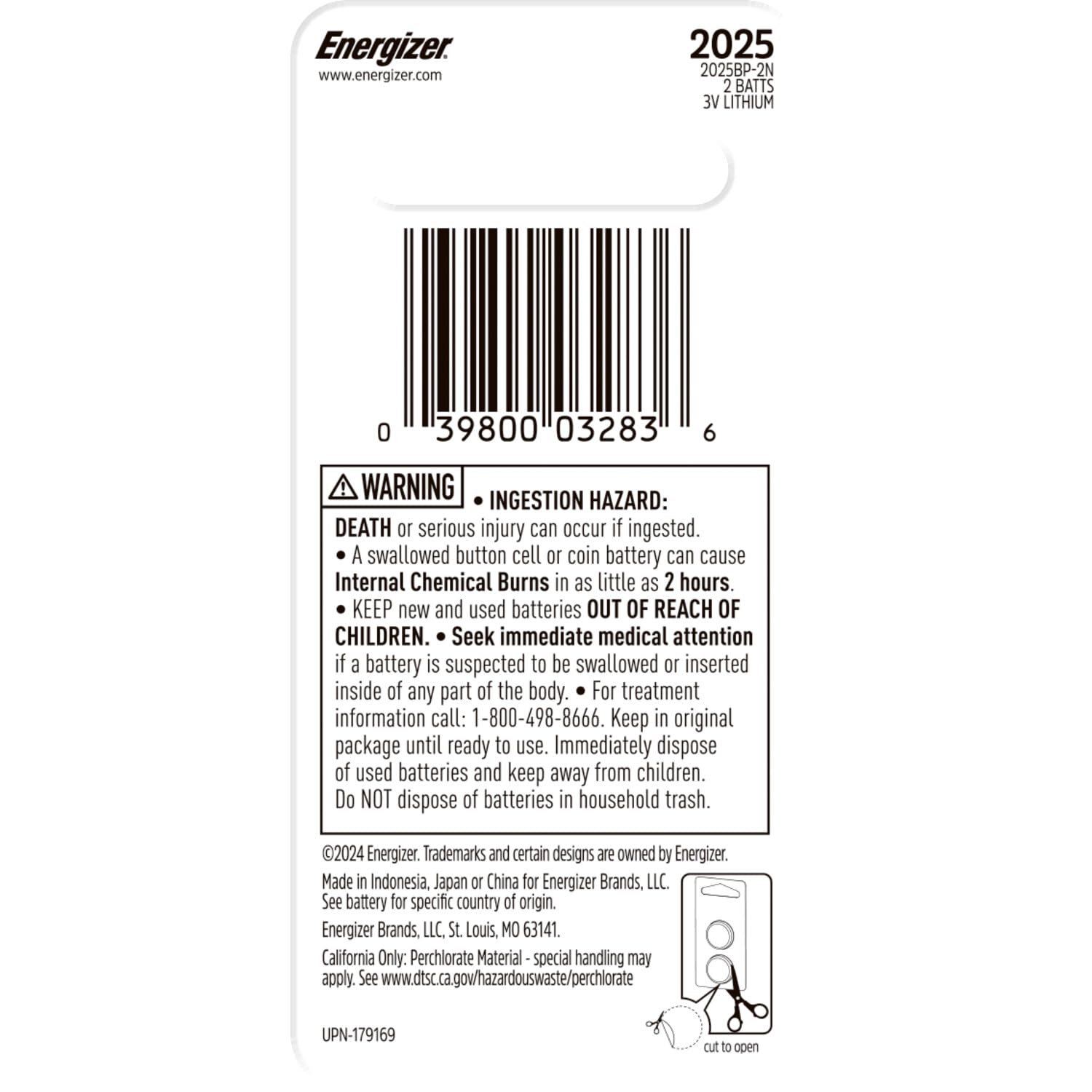 Energizer 2025 Batteries (2 Pack), 3V Lithium Coin Batteries With 3-in-1 Child Shield